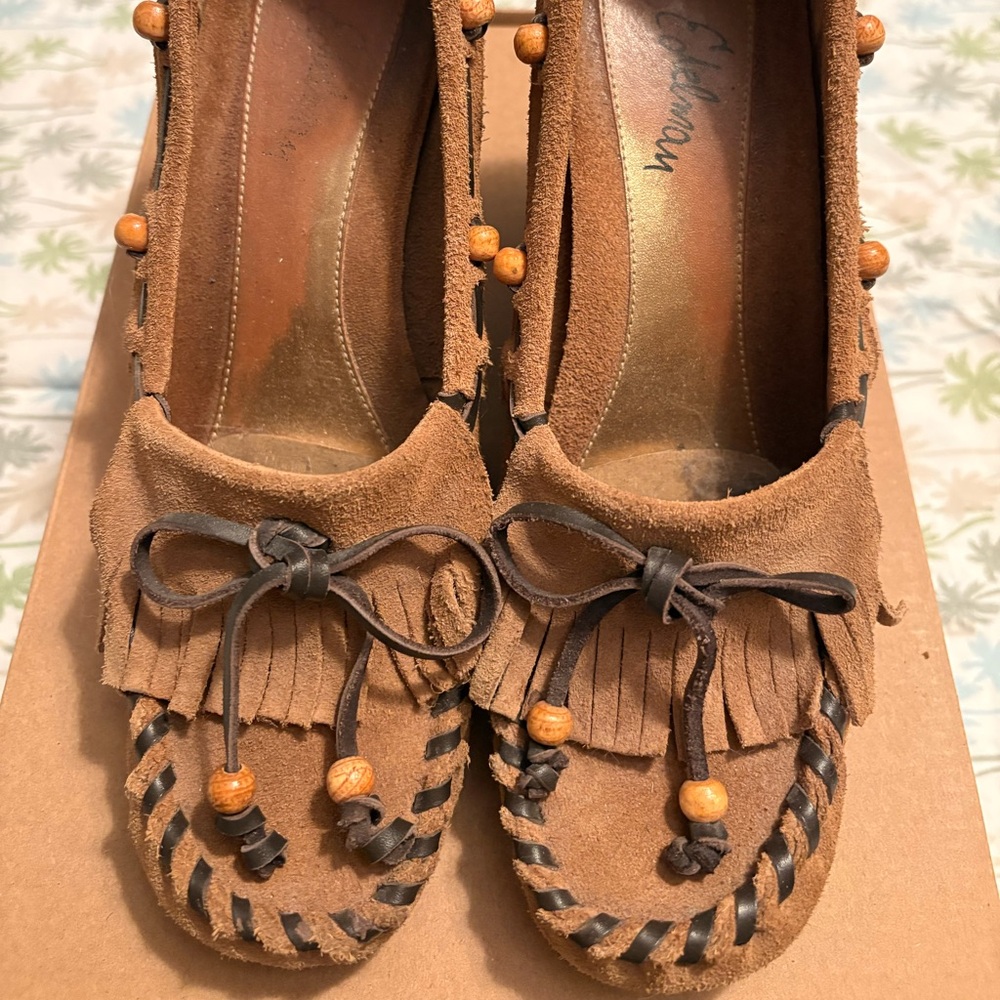 Sam Edelman Brown Moccasins with Fringe and Beads
